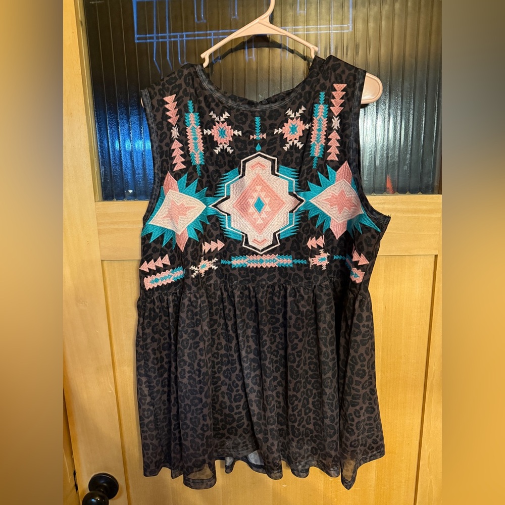 Crazy Train Leopard Tank With Embroidery Women’s Size 2X -country-boho-western